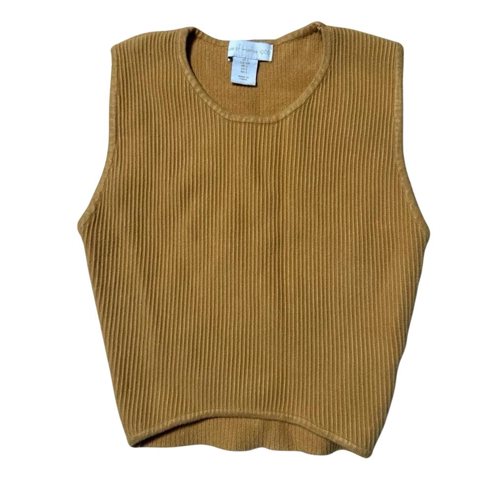 House of Harlow 1960 Ribbed Crew Neck Cropped Sweater Tank Top Brown Size S